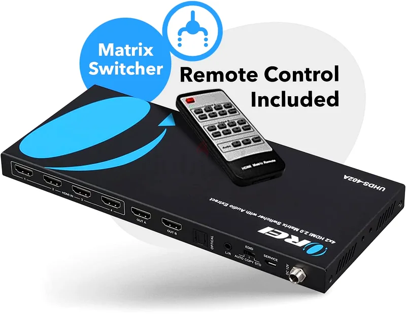 HDMI Matrix Switch 4 X 2, Switcher 18G UltraHD with Arc Supports Upto 4K @ 60Hz63165712359683111