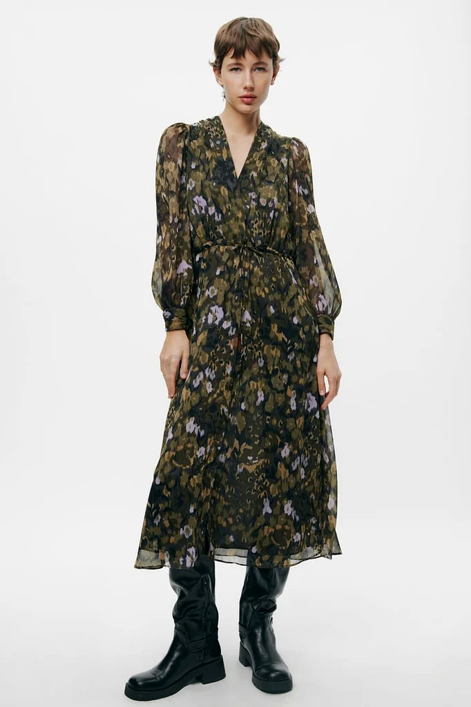 Zara Black Printed Dress With Gold Thread Details63238110647809112
