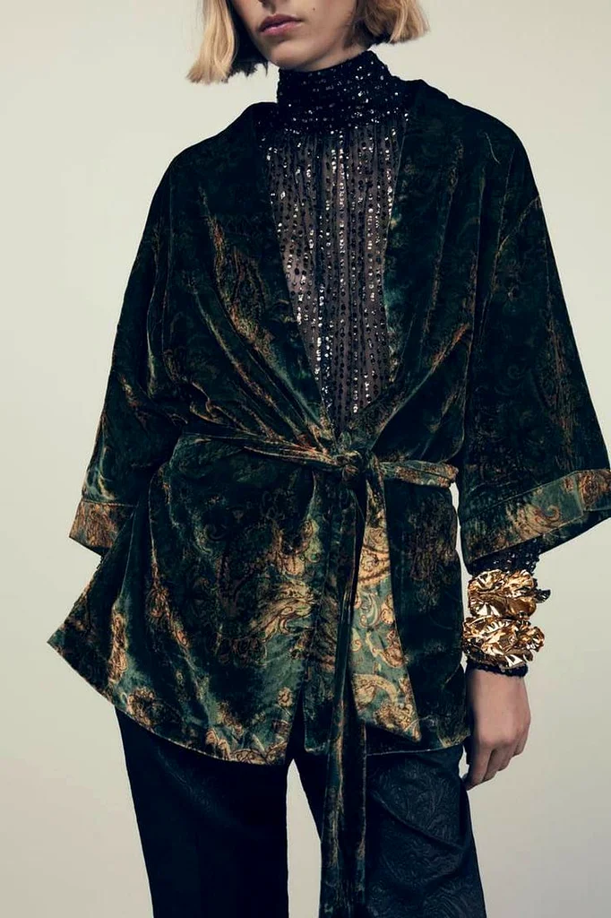 Stunning Zara Printed Velvet Kimono With Belt63238110634497113