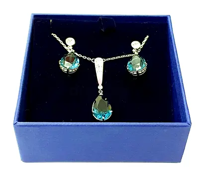 SWAROVSKI VINTAGE SET, BLUE, RHODIUM PLATED