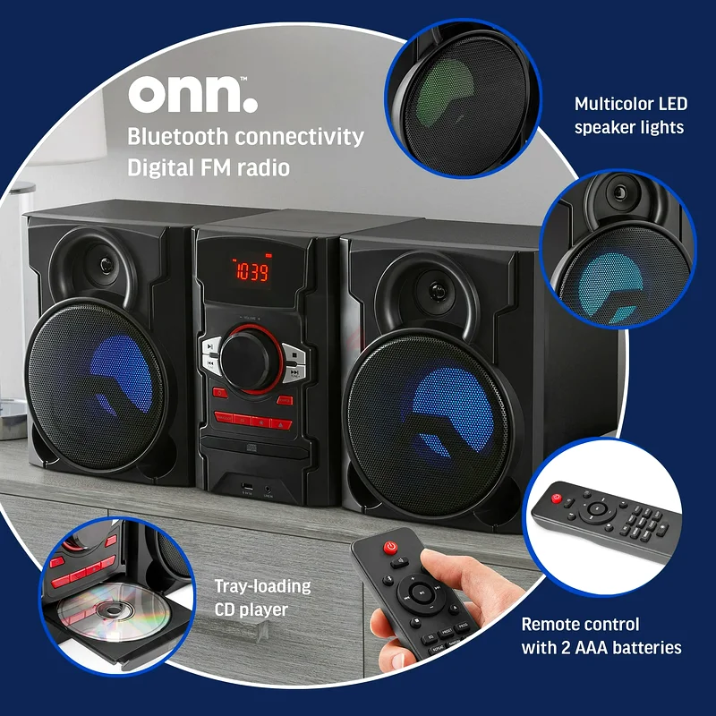 Multifunctional Onn Bluetooth Connectivity CD Player with FM Radio632586514117131113