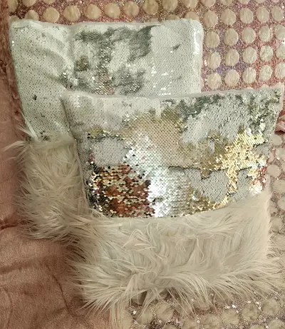 Glamorous Faux Fur and Sequin Throw Pillows