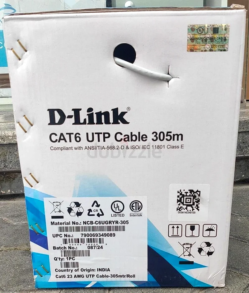 كابل شبكة DLINK CAT UTP 305 متر، فئة 6، 23 AWG، UTP، مصنوع في الهند63256070846850111