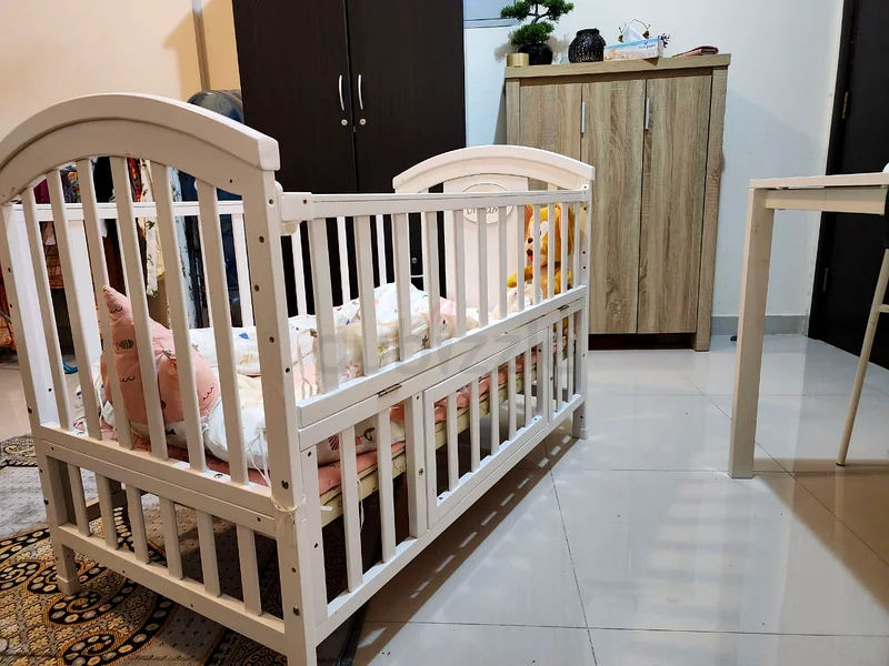 Children Crib, Baby Wooden Cot, Bed Multifunctional Rocker, Convertible Desk And Kids Sofa63204263043587111