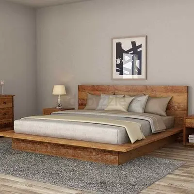 Stylish Wooden Bed Set with Nightstands
