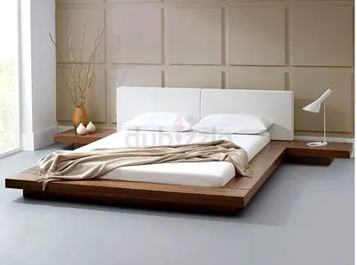 Sleek and Modern King Size Bed with Attached Nightstands