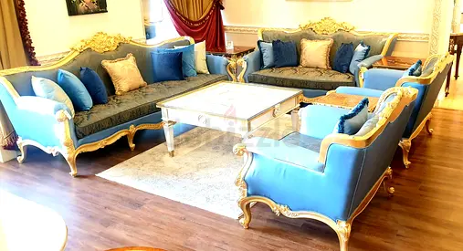 Sofa set in blue color italian fabric classic design