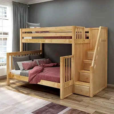 Stylish Wooden Bunk Bed with Storage  Stairs