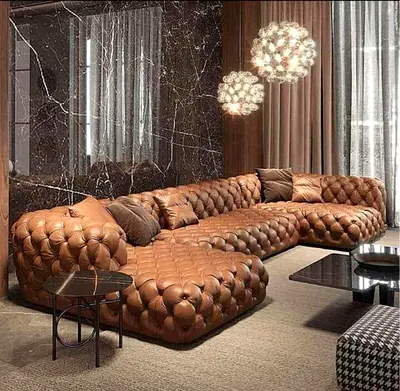 Luxurious Brown Leather Sofa - Contemporary Elegance for Your Living Room!