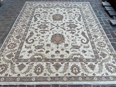 251 x 311 cm | New Handmade Beautiful Beige Zeigler Carpet Natural Wool