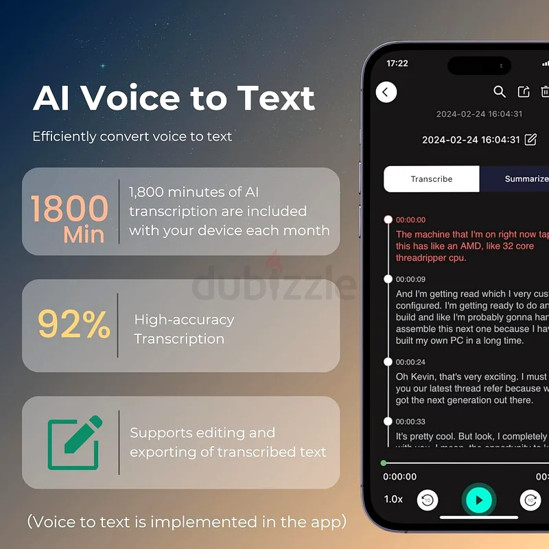 1735 - AI Voice Recorder with APP for AI Voice-to-Text Transcription, GPT-4o Summary, and Mind Mapping63190622714242114
