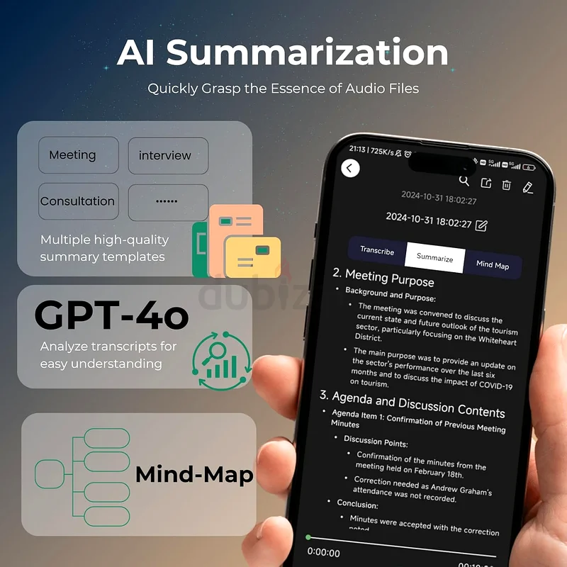 1735 - AI Voice Recorder with APP for AI Voice-to-Text Transcription, GPT-4o Summary, and Mind Mapping63190622714242112