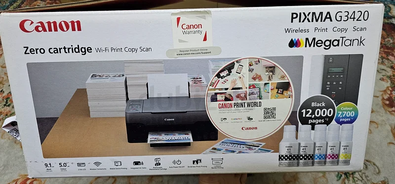 Canon Printer Pixma G3420 Mega Tank new Model Zero Cartridge WiFi Print Copy Scan  طابعه كانون حبر63253969552001112