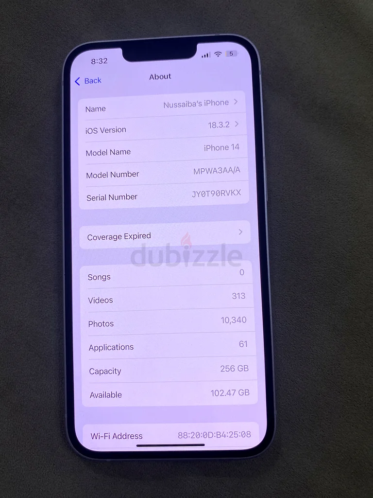 آيفون 14 بسعة 256 جيجابايت، لون أرجواني، مقاوم للماء63212894804097112