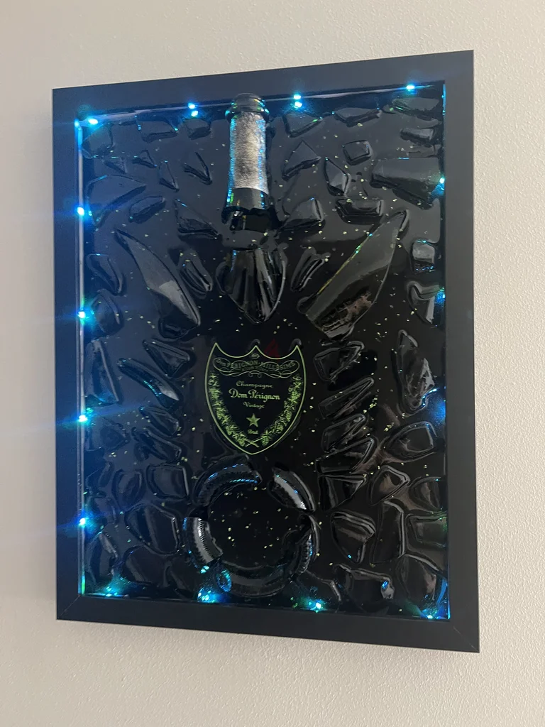Dom Perignon Champagne with LED Light Broken Bottle Art Frame Wall hanging629306416874261119