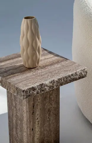 Natural travertine Marble Elegant Modern Side Table with Decorative Vase