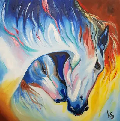 Horse and Foal Oil Painting on Canvas Horses Artwork Nursery Wall Art Kids Play Area Art Gift