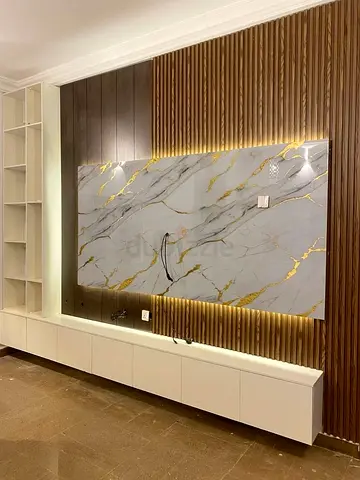 Elegant Modern TV Unit with Stylish Marble Backdrop