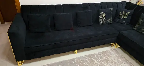L Shape Sofa complete set (Black  Gold)
