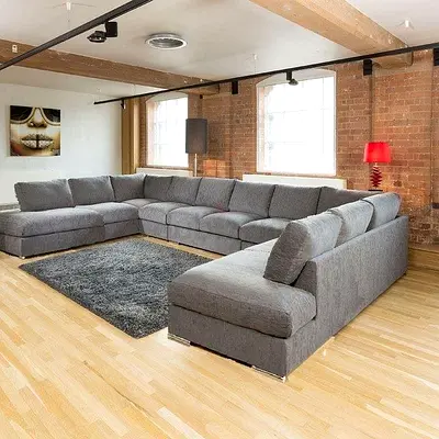 Modern Grey Corner Sofa Set with Rug - Perfect for Your Living Room!