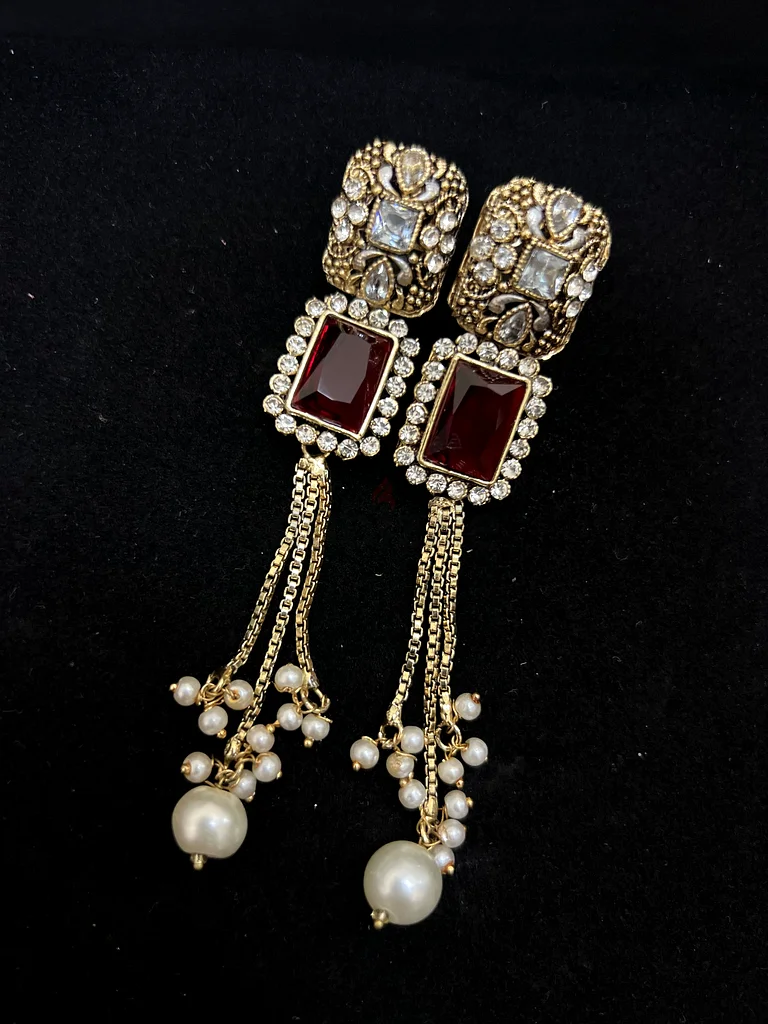 Elegant Vintage Red  Pearl Earrings63232156086019110