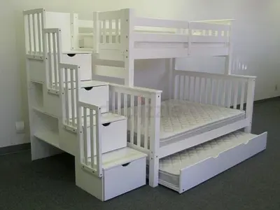 Space-Saving White Bunk Bed with Storage Steps