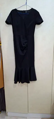 Plain black short dress, half sleeve, size S