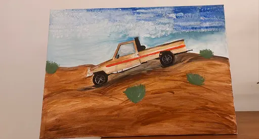 Desert Adventure: Stunning Hand-Painted Pickup Truck Artwork