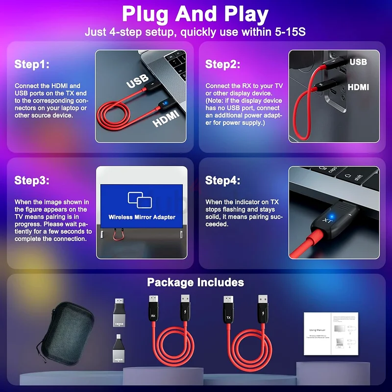 جهاز إرسال واستقبال HDMI لاسلكي، ممتد HDMI لاسلكي 1080 بكسل يدعم 2.4/5 جيجاهرتز63260749239554113