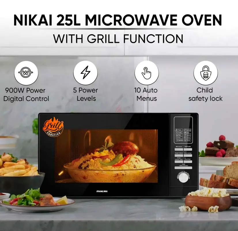 Nikai 25L Microwave Oven with Grill Function - Powerful and Versatile!
