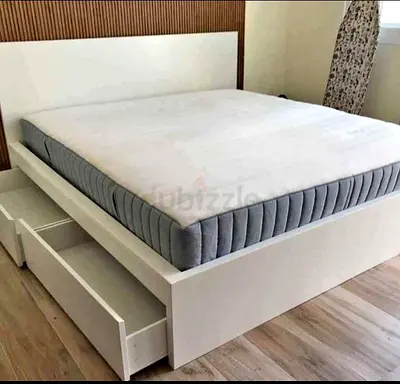 Ikea malm king size bed frame with mattress and two underneath storage drawers for sale