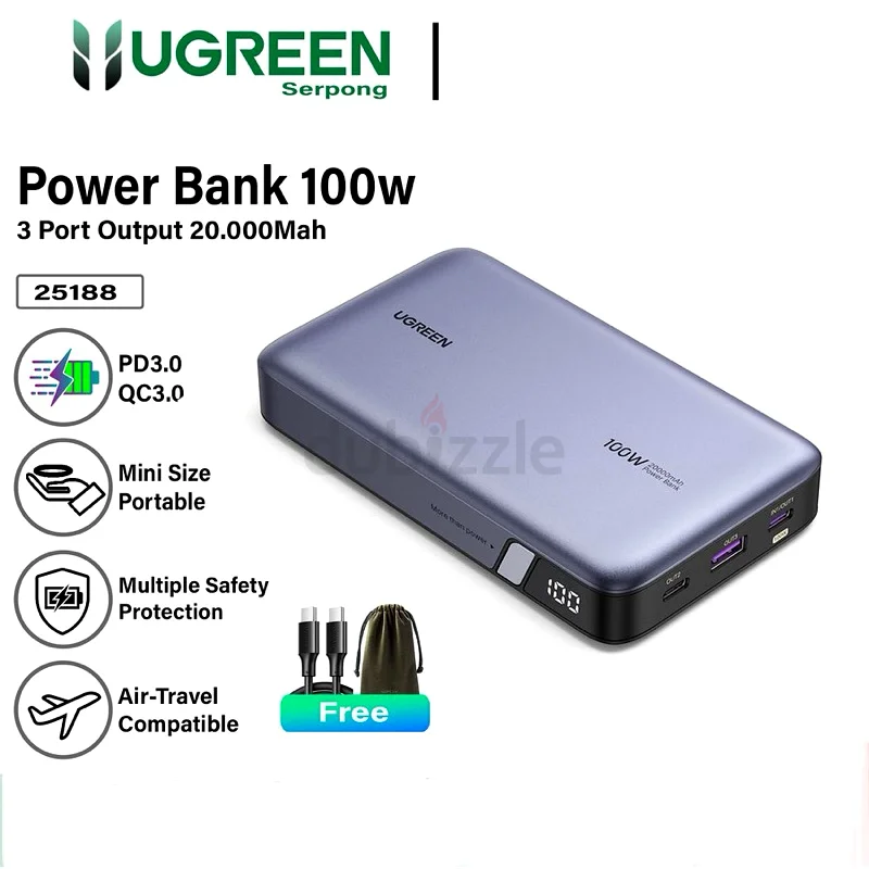 بنك طاقة UGREEN 20000 مللي أمبير في الساعة، شاحن محمول سريع الشحن بقدرة 100 واط.63221853012867111