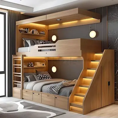 Stylish Multi-functional Wooden Bunk Bed with Storage