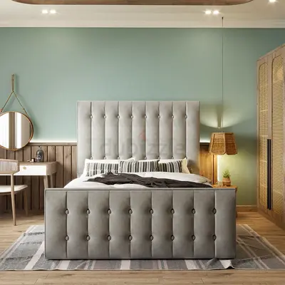 Stylish Grey Fabric Bed with Elegant Design