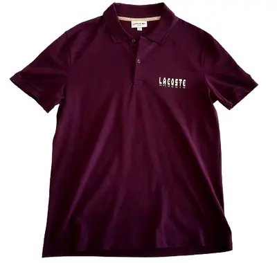 Original Stylish LACOSTE Polo Shirt in Burgundy – Slim Fit – Size L