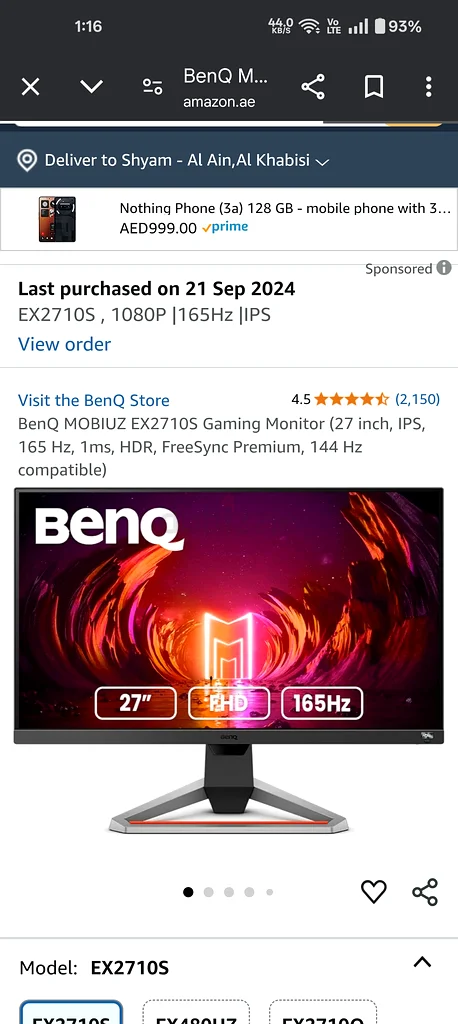 Flash sale ! Gaming monitor benq 165hz fhd!!63256066291201114