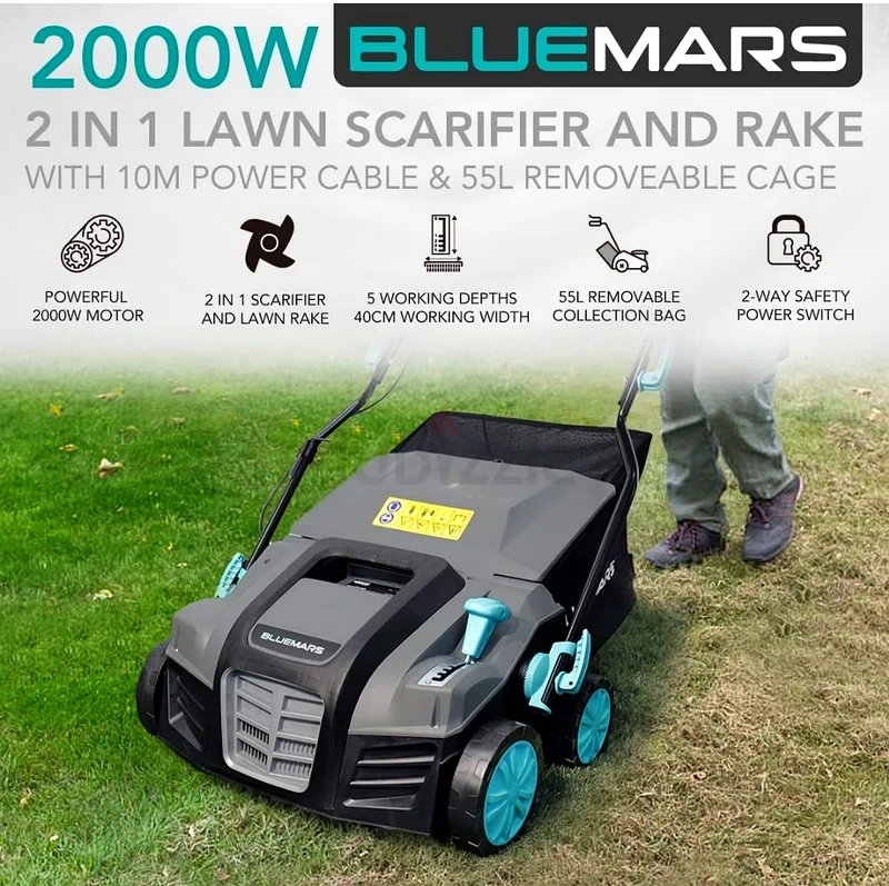 Effortless Lawn Care with BLUEMARS Electric Scarifier with Lawn Aerator. 2-in1.63252941000963114