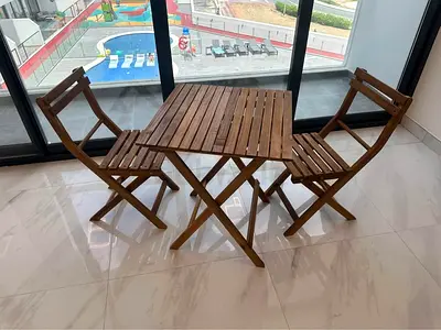 New Sale Offer-2 Wooden Chairs 1 Table Balcony Set