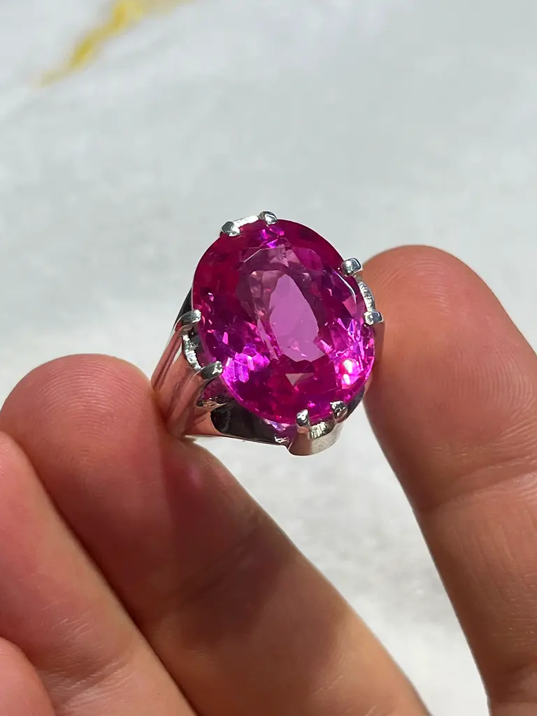 Lab-created ruby silver ring