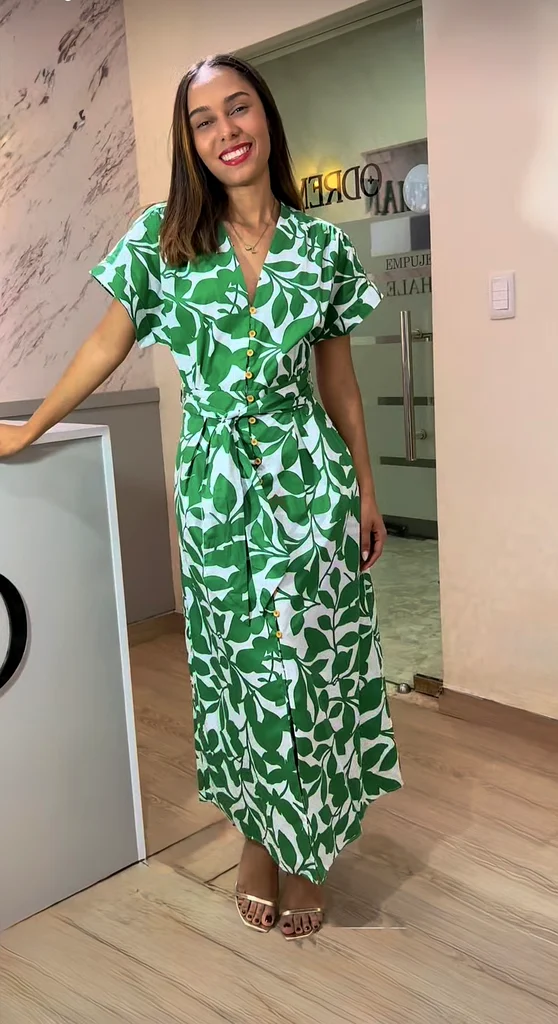 Zara Printed Midi Dress in Green With Matching Belt63240637292163112