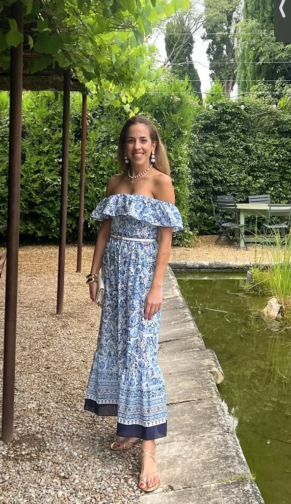 Zara Floral Print Off-Shoulder Dress in Blue63264583406466113