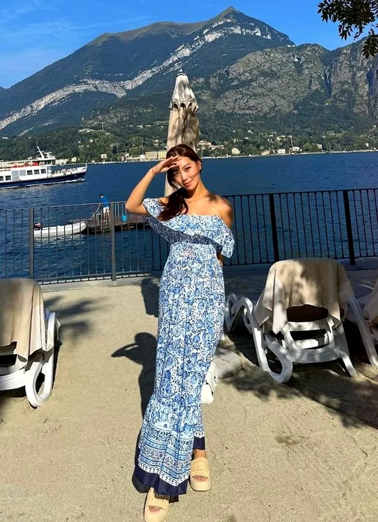 Zara Floral Print Off-Shoulder Dress in Blue63264583406466114