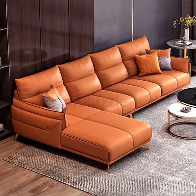 Stylish Contemporary Orange Leather Sofa for Sale!