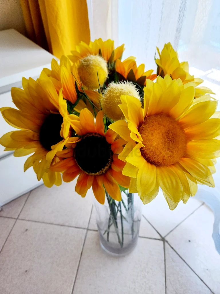 Floor Vase with Sunflowers - Glass - 50 cm Tall62929655297538119