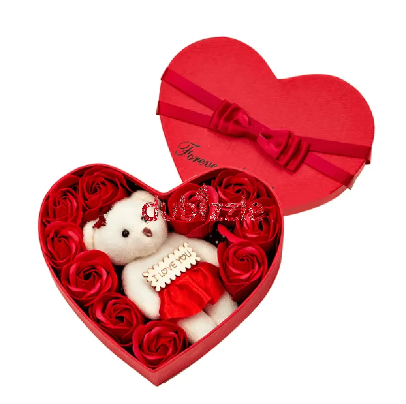 Adorable Plush Bear in Heart Box with Roses628647100358431112