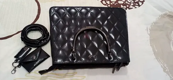 Aldo Elegant Black Quilted Handbag with Removable Strap