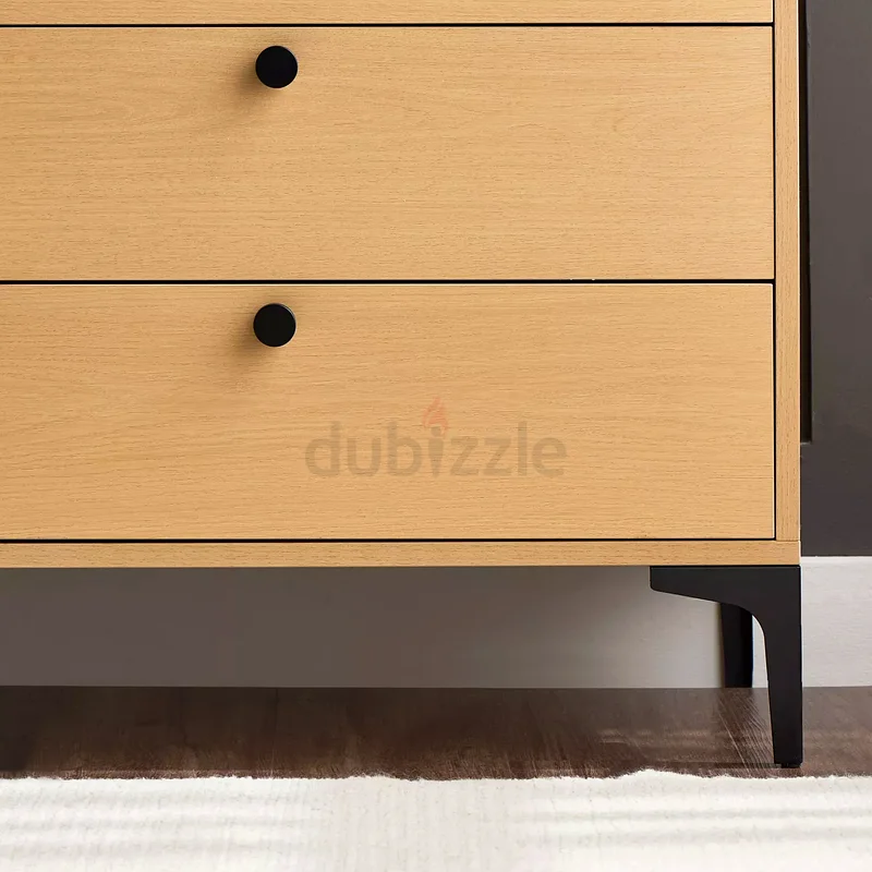 Modern 5-Drawer Wood Dresser with Black Metal Legs – Sleek Minimalist Storage Cabinet63220831119362114