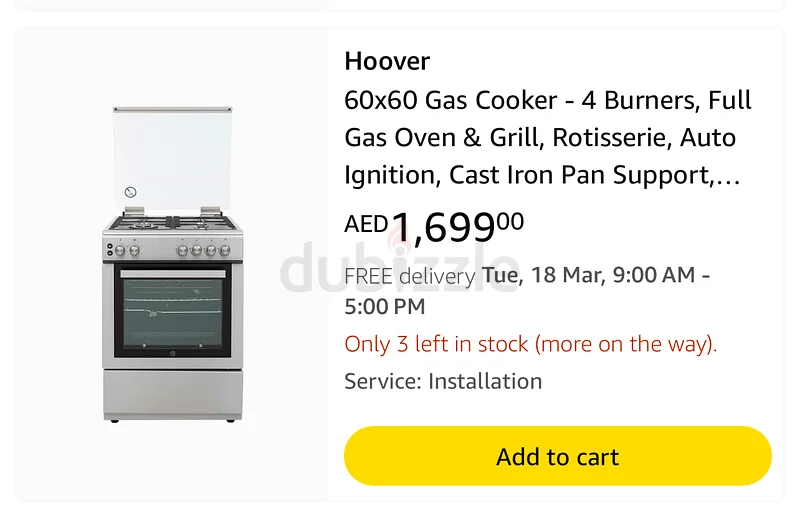 Hoover gas cooker with safety system63168526219137111