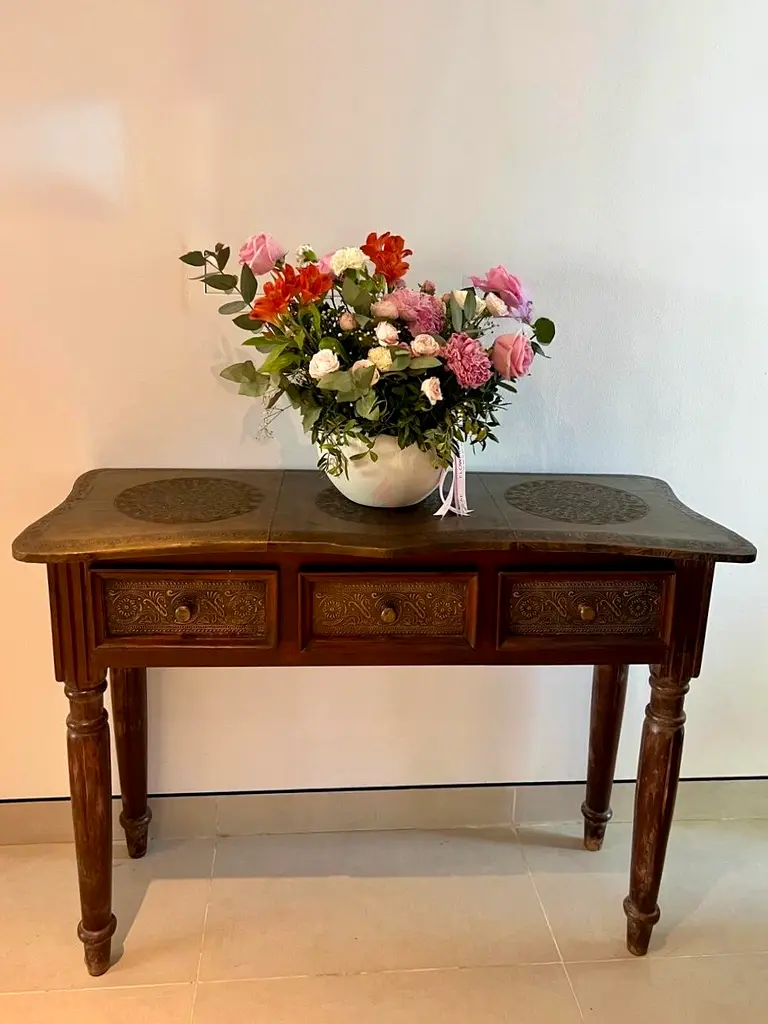Elegant Antique Console Table with Intricate Carving