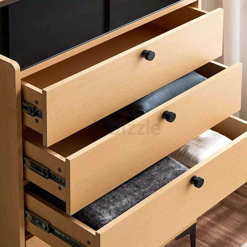 Modern 5-Drawer Wood Dresser with Black Metal Legs – Sleek Minimalist Storage Cabinet63220831119362113